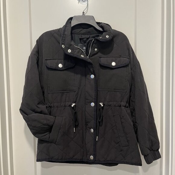 Bagatelle Quilted Patch Padded Snap-up Anorak Jacket Cotton Tencel Black S - Picture 3 of 8